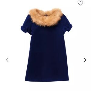 Janie and Jack Midnight Blue Dress with Faux Fur Trim 6t